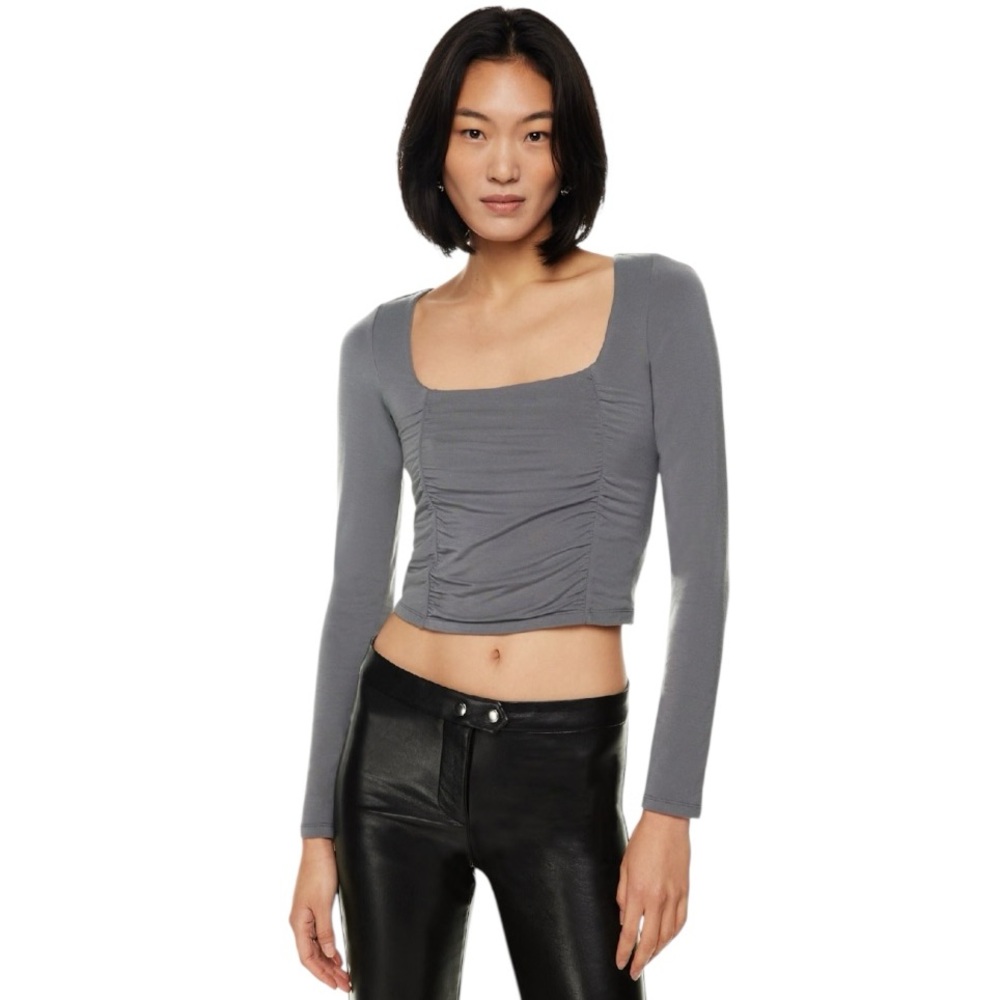 Aritzia Wilfred Lydia Ruched Square-Neck Long Sleeve Top size L